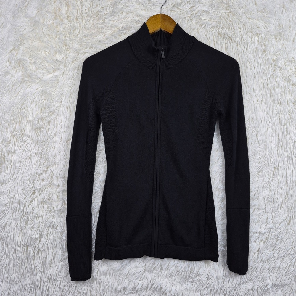Lululemon Athletica Black Wool Blend Full Zip Mock Neck Knit Sweater Jacket